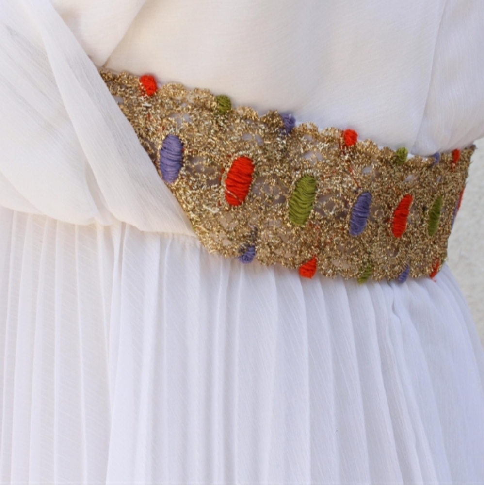 SOLD - Vintage 1960s Grecian Style White Chiffon Cocktail Dress - Picture 3 of 8